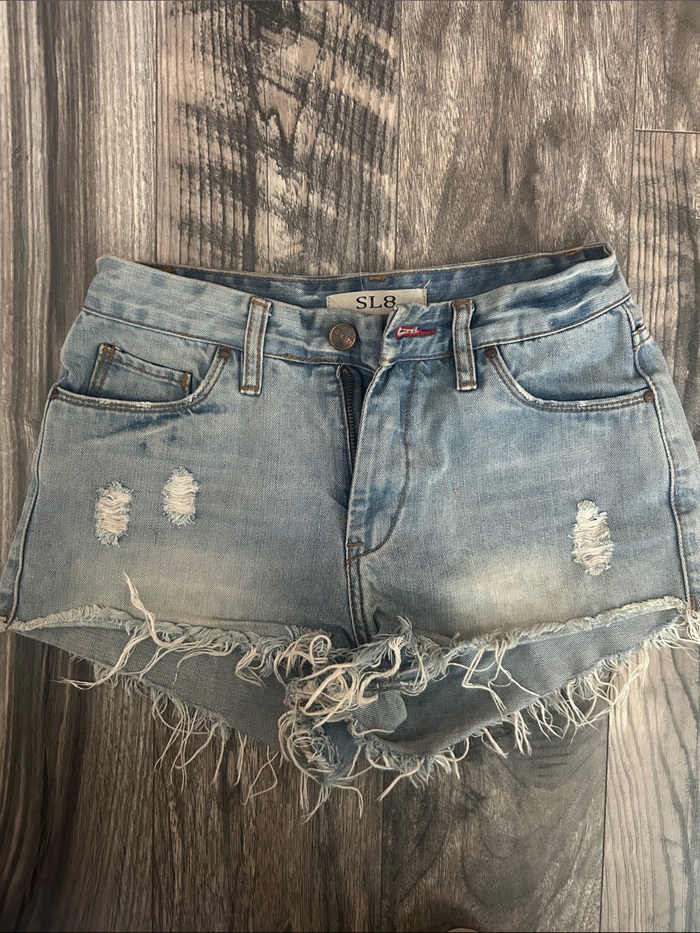 SL8 Light Blue Distressed Denim Jean Shorts